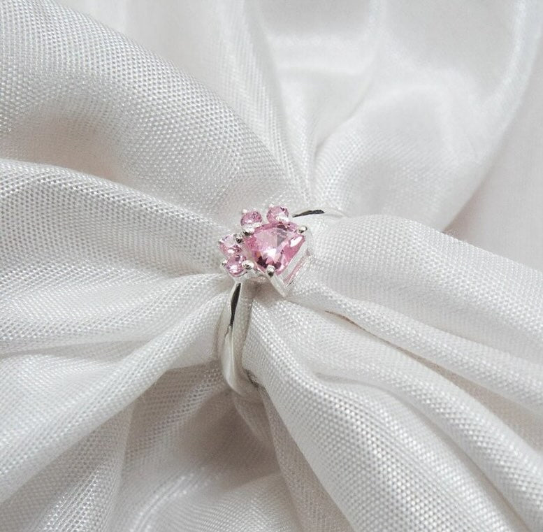 Silver Cat Paw Print Ring