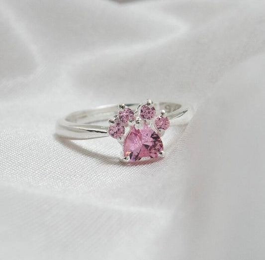 Silver Cat Paw Print Ring