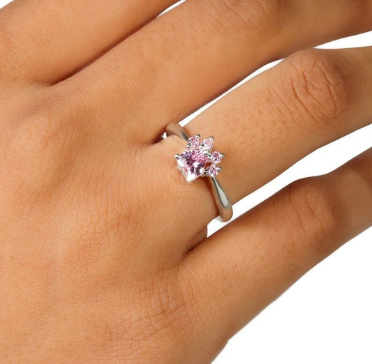 Silver Cat Paw Print Ring