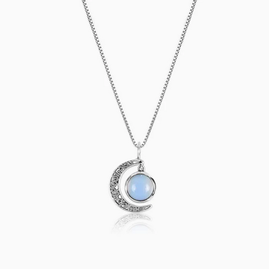 Oxidised Silver Moonstone Crescent Pendant