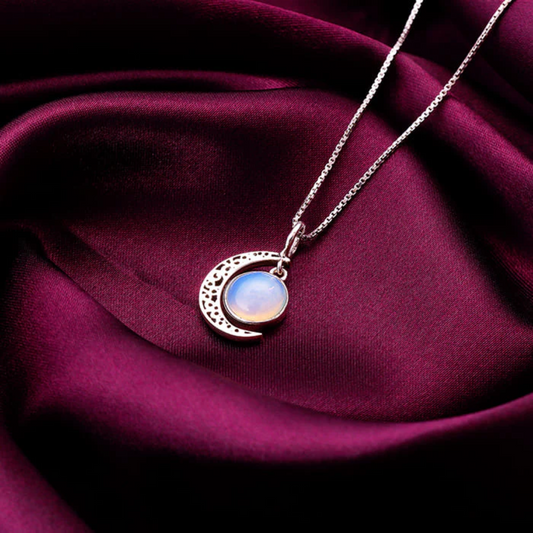 Oxidised Silver Moonstone Crescent Pendant